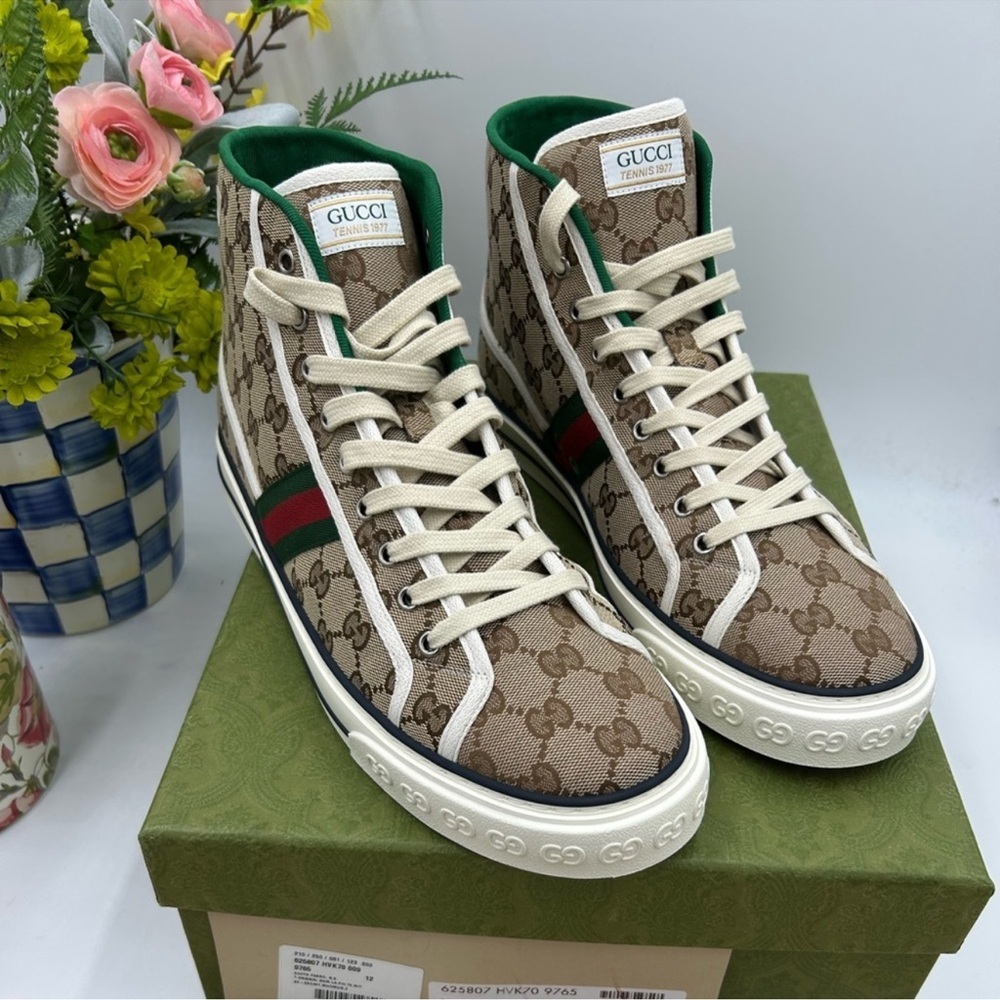Men’s Gucci 1977 tennis high top sneakers size 12 made in Italy - Picture 1 of 10